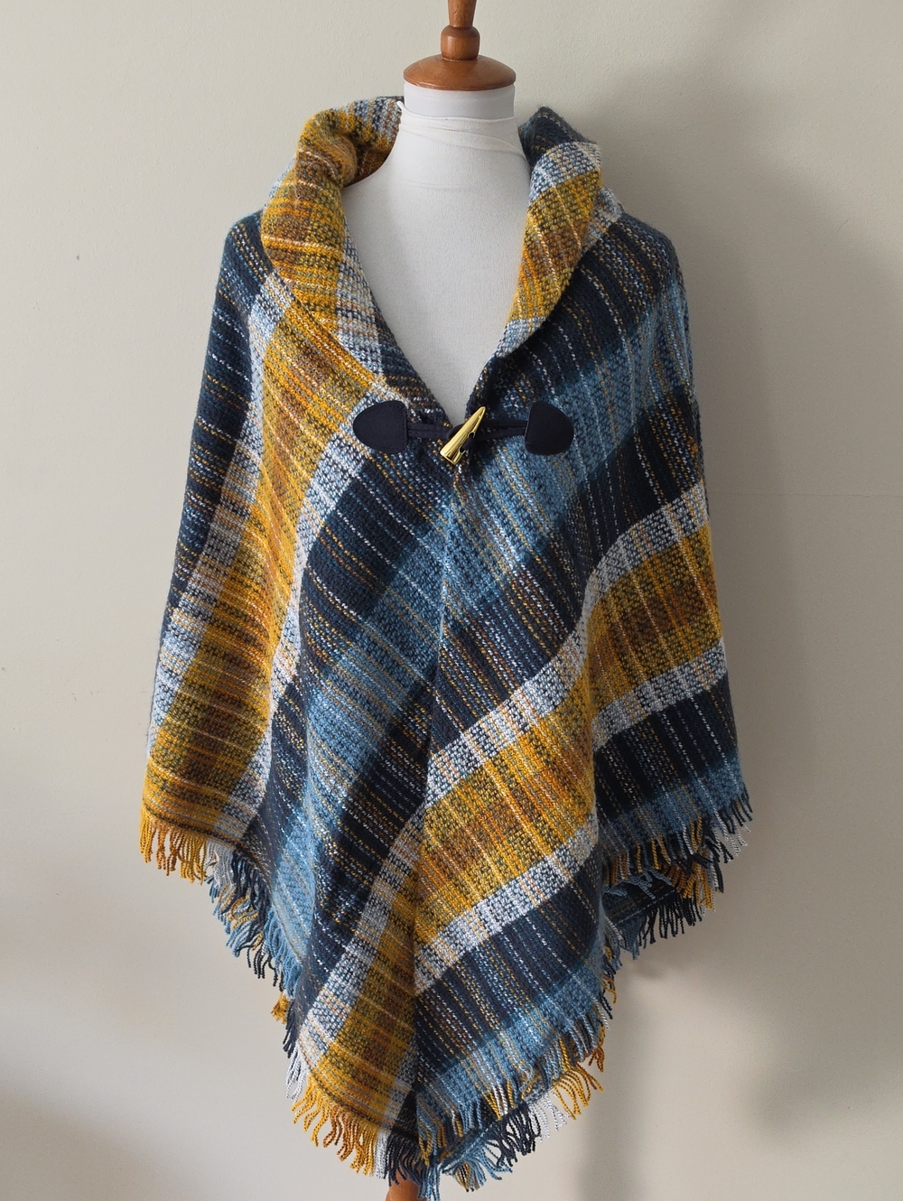 Mark Neq York  Plaid  Poncho Jacket - Blue & Mustard Brand New